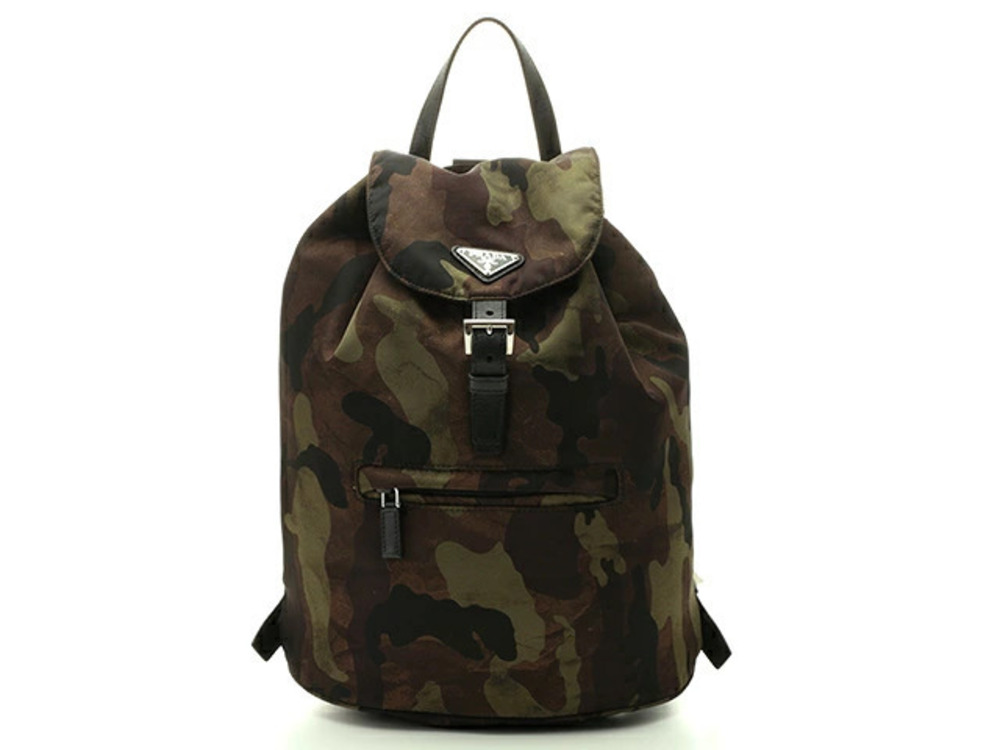 Prada Bag Backpack Rucksack Khaki Green Black Brown Leather